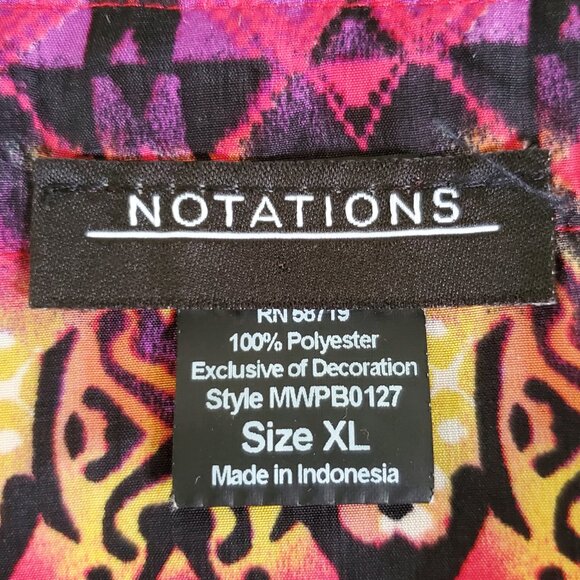 NOTATIONS Tunic Top Women's XL Pullover V Neck Snap Tab Sleeves Aztec Floral - Picture 12 of 12
